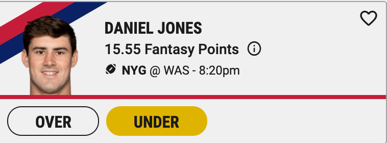 Daniel Jones Underdog Fantasy Football DFS picks player props Giants vs Washington