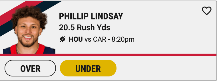 Phillip Lindsay Underdog Fantasy football Panthers vs Texans NFL DFS
