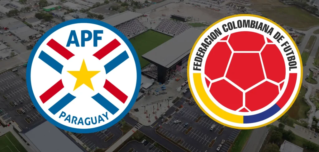 Columbia vs Paraguay team logo on top of Lockhart Stadium