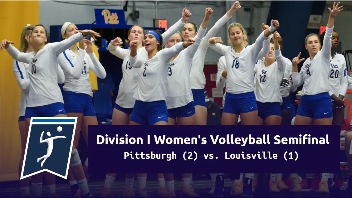 Pittsburgh Panthers vs Louisville Athletics NCAA Division I Women's Volleyball Semifinal featured banner image containing pittsburgh team roosters