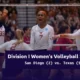 San Diego vs Texas Women's Volleyball featured banner image containing women's volleyball player celebrating score, texts about the event and women's volleyball logo