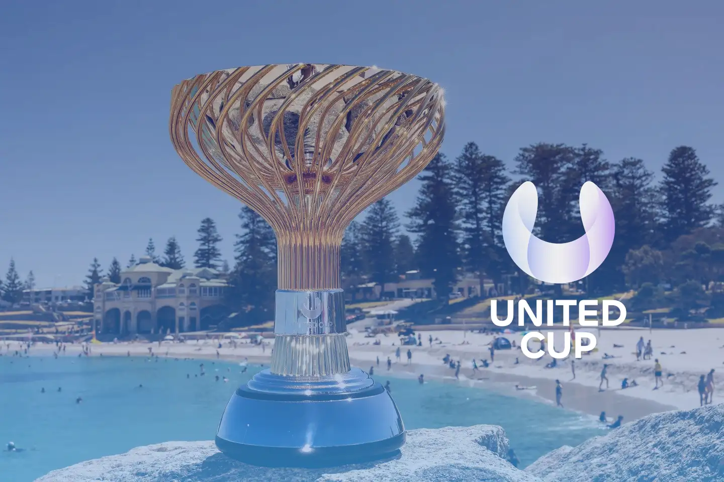 United cup 2023 featured banner image containing united cup 2023 trophy and logo