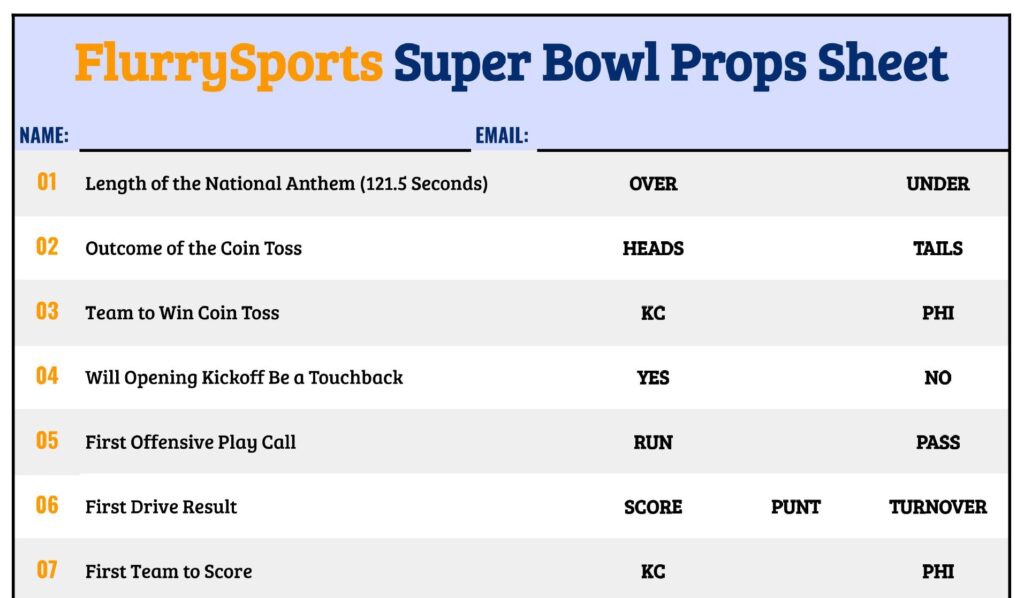 Download Your Free Printable Super Bowl Props Sheet 2023