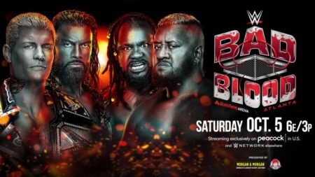 Roman Reigns and Cody Rhodes vs Solo Sikoa and Jacob Fatu WWE Bad Blood 2024 match card start time picks predictions