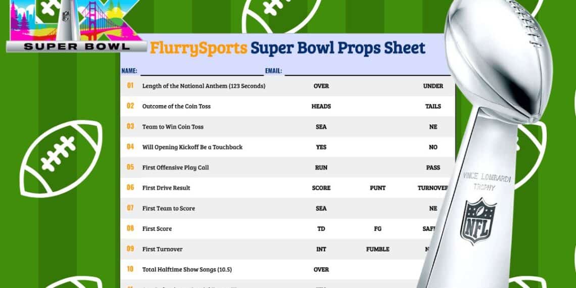 Printable Super Bowl squares template Props Sheet 2026 - SB LX Prop Bets